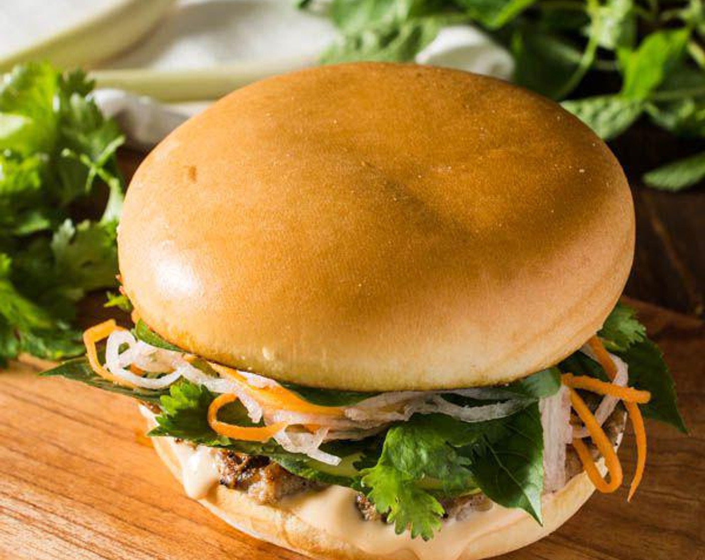 Vietnamese Lemongrass Pork Bahn Mi Burger