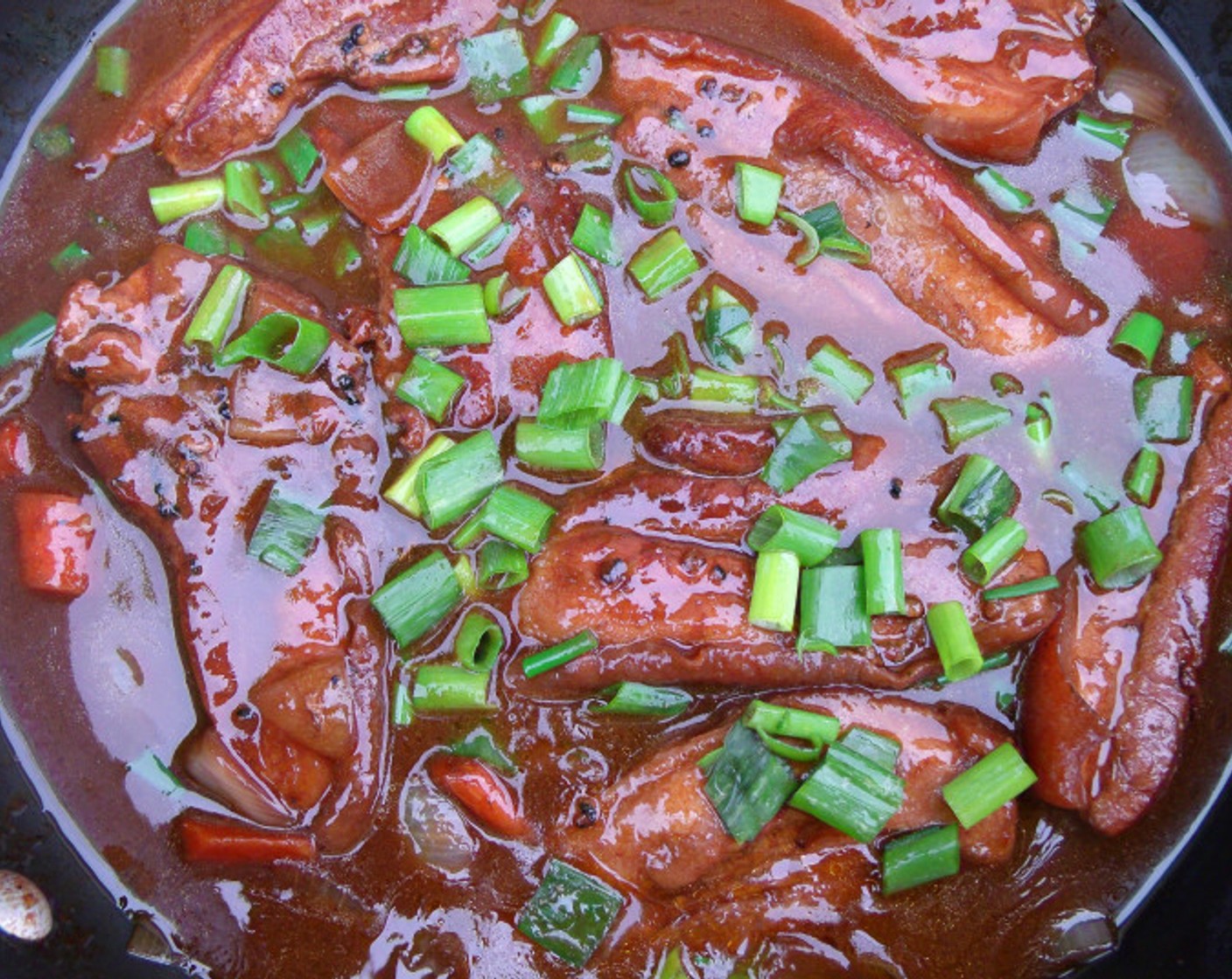 step 13 When the pork belly is tender, add Scallion (1/2 cup). Check and adjust seasoning.