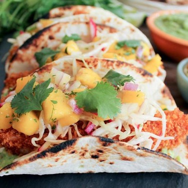 Crispy Fish Tacos with Mango Salsa & Avocado Salsa Verde Recipe | SideChef