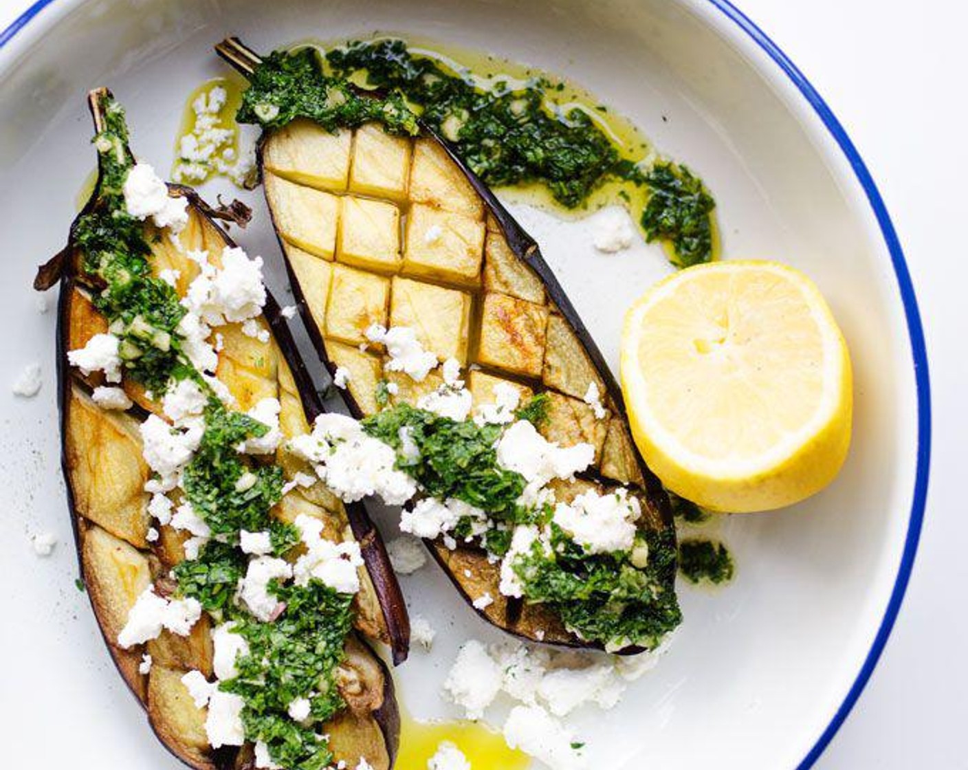 Roasted Eggplant with Mint Sauce and Feta