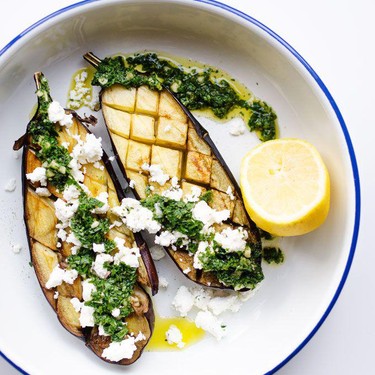 Roasted Eggplant with Mint Sauce and Feta Recipe | SideChef