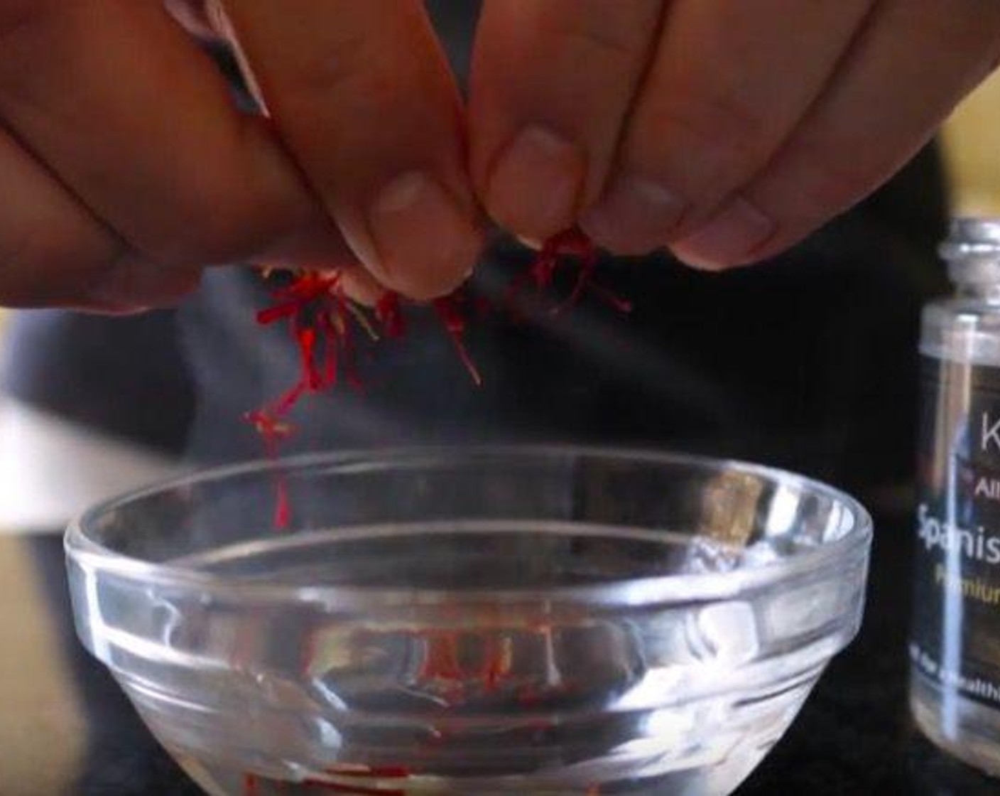 step 1 Add Water (2 Tbsp) to a small bowl and pinch in Saffron Threads (1/2 tsp). Let it infuse.