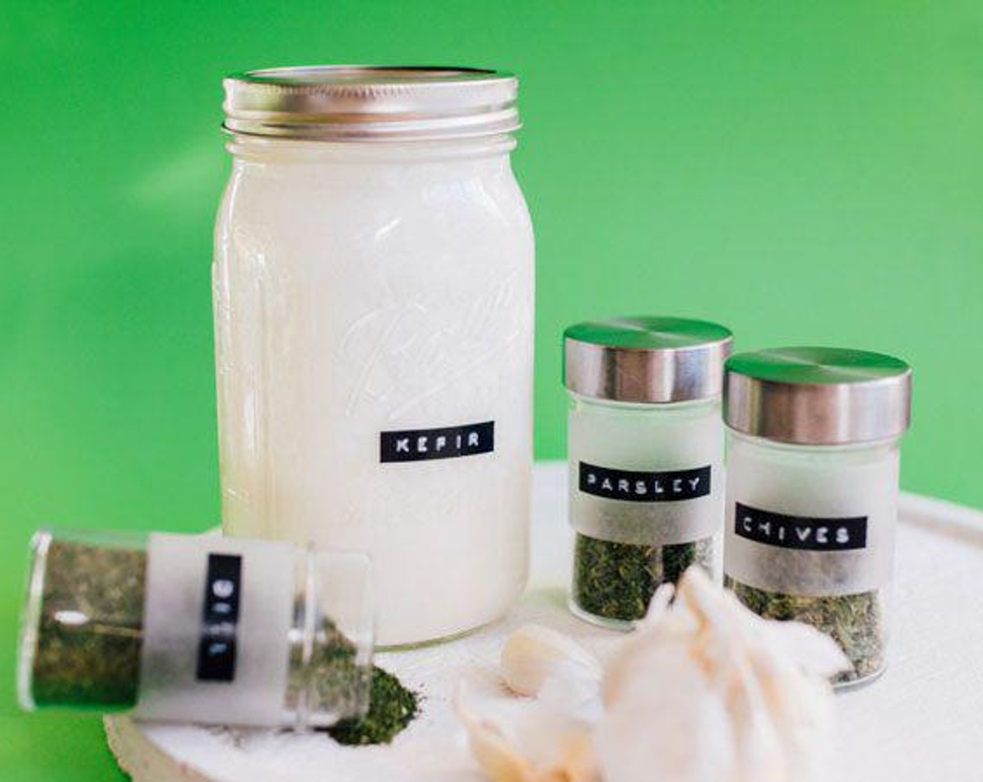 step 1 Combine Milk Kefir (1/2 cup), Mayonnaise (1/2 cup), Dried Parsley (1/2 tsp), Dried Dill Weed (1/2 tsp), Dried Chives (1/2 tsp), Simply Organic Garlic Powder (1/2 tsp), Simply Organic Onion Powder (1/2 tsp), Salt (1/2 tsp), and Ground Black Pepper (1/4 tsp) in a bowl until evenly mixed.