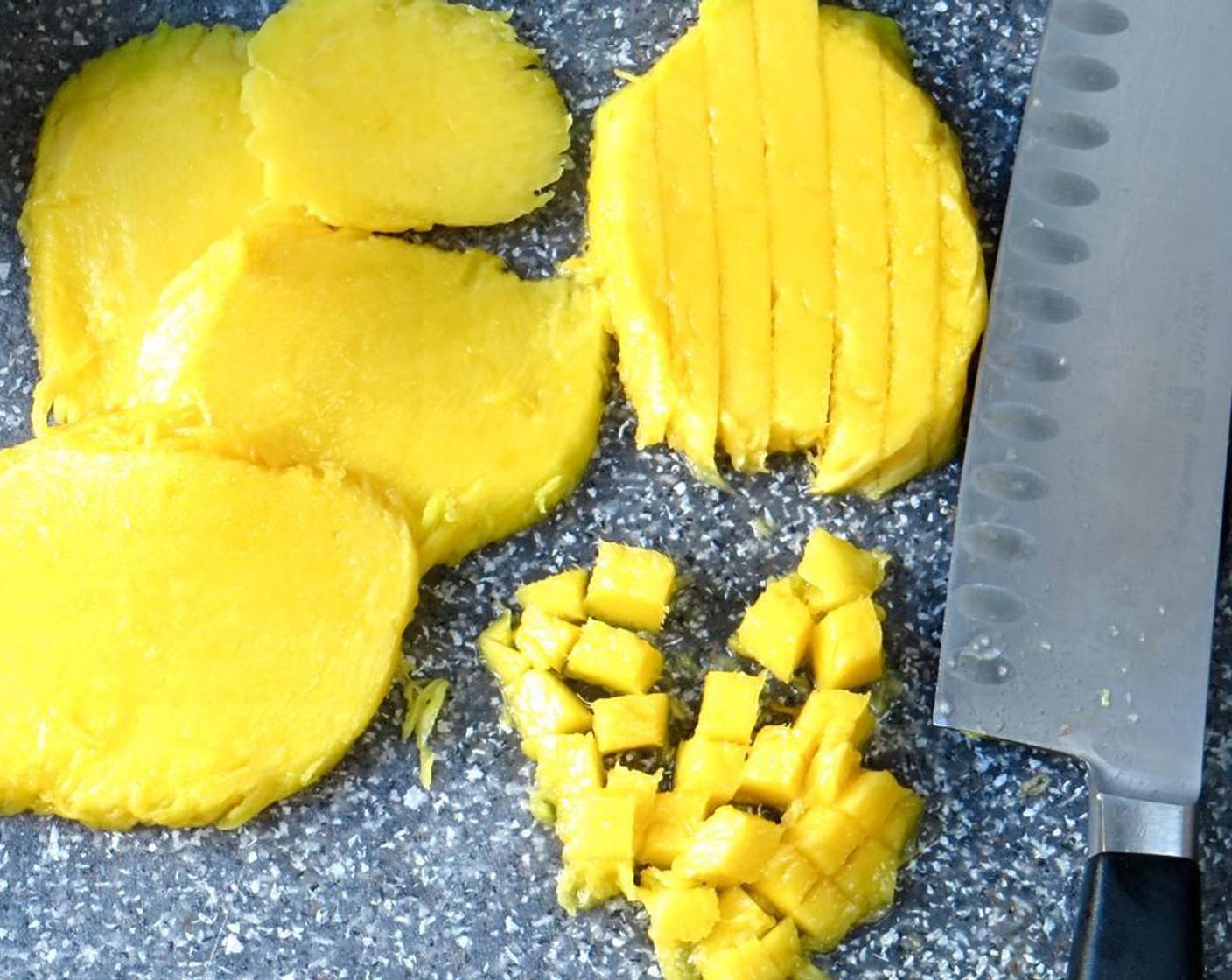 step 1 Peel and cut the Mango (1) into 1/4-inch dices.