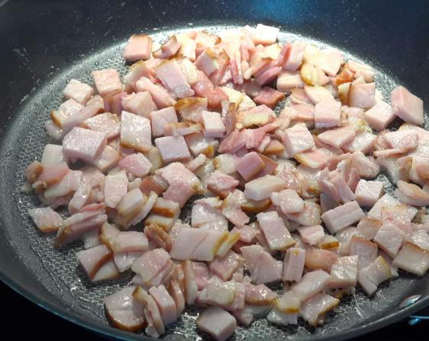 step 2 In a large fry pan over medium heat, add Bacon (4 slices). Cook until slightly crisp.