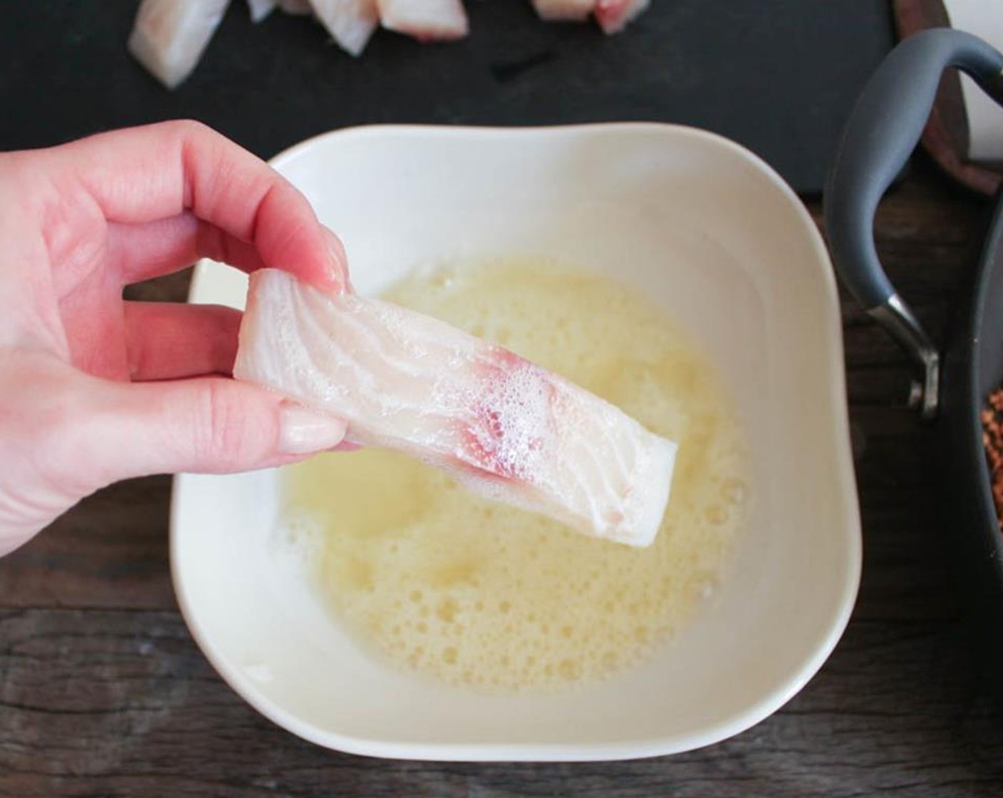 step 13 Dip each piece of fish into the egg whites.