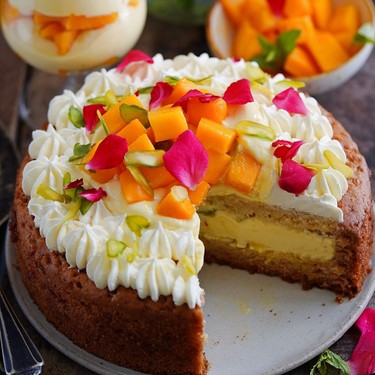 Mango Saffron Shrikhand Cavity Cake Recipe | SideChef