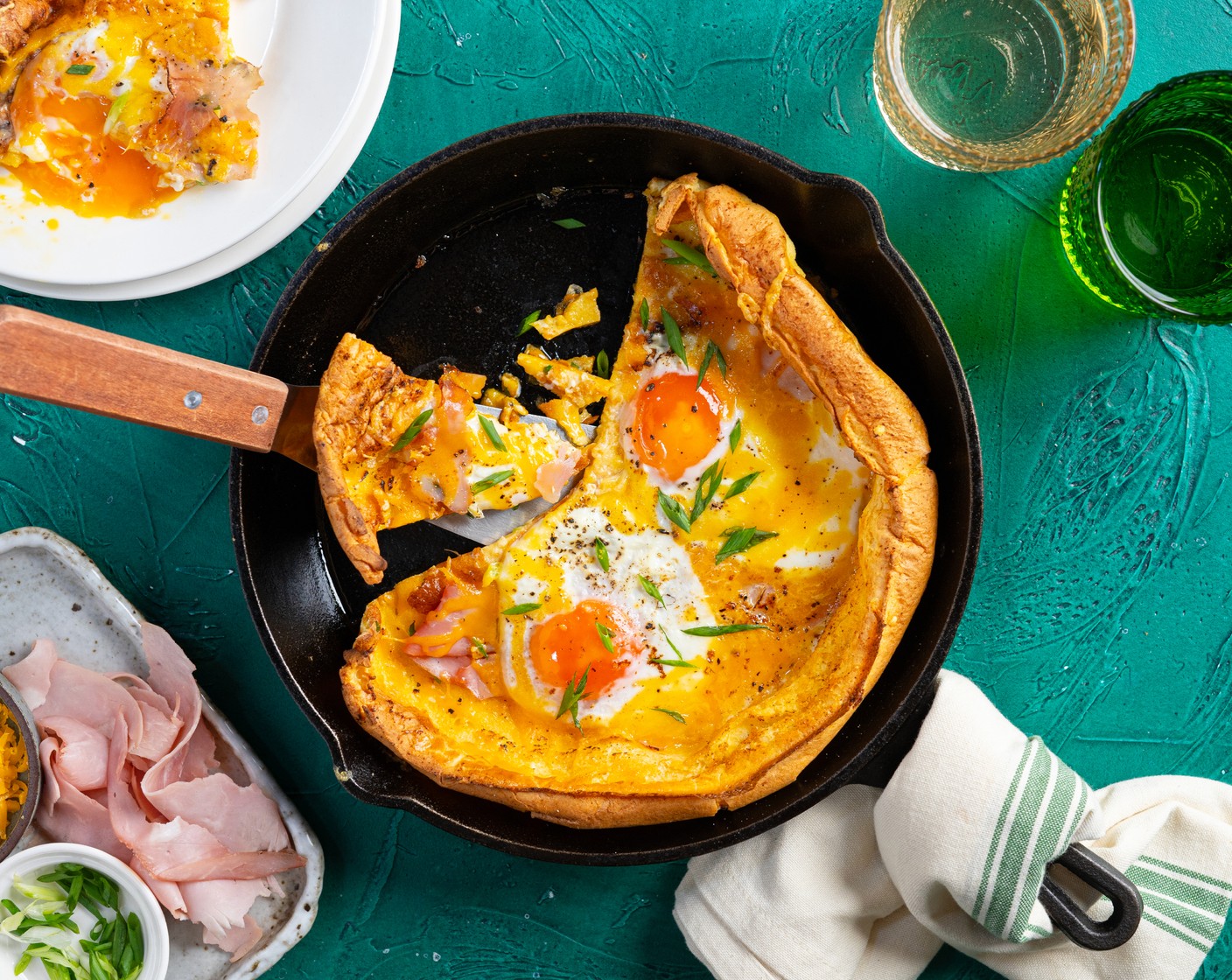 step 11 Once cooled, serve the Dutch baby pancake immediately, using a small cut-off as a dipping piece. Serve with the Bloody Mary and enjoy!