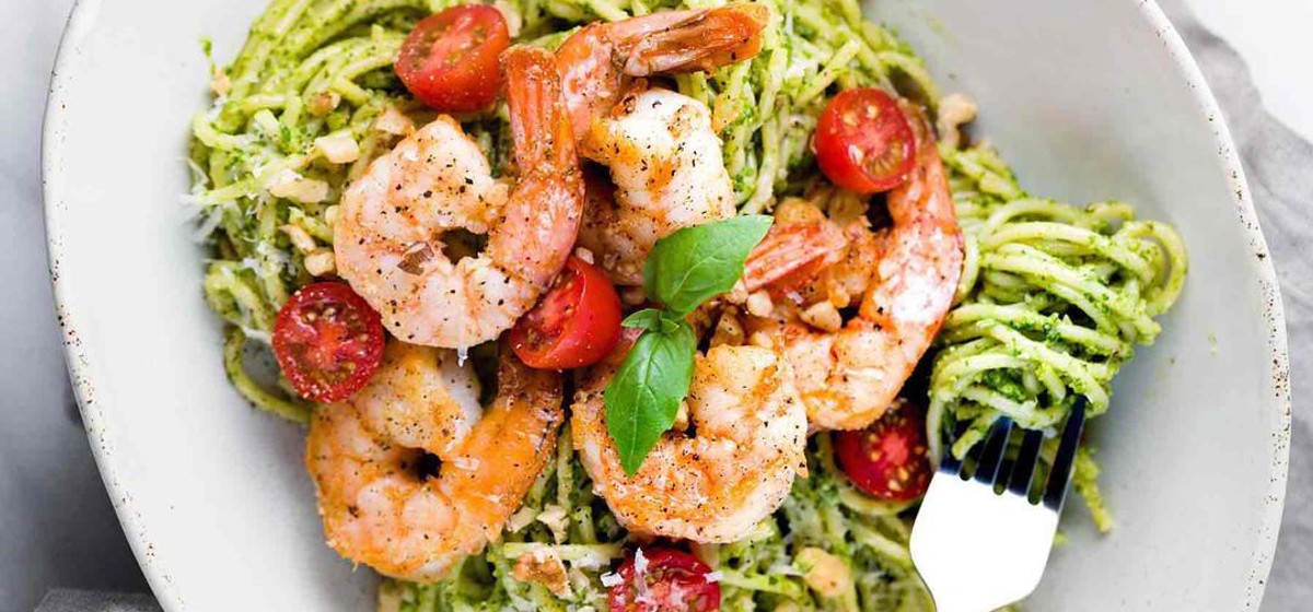 30-Minute Pesto Shrimp Pasta Recipe | SideChef