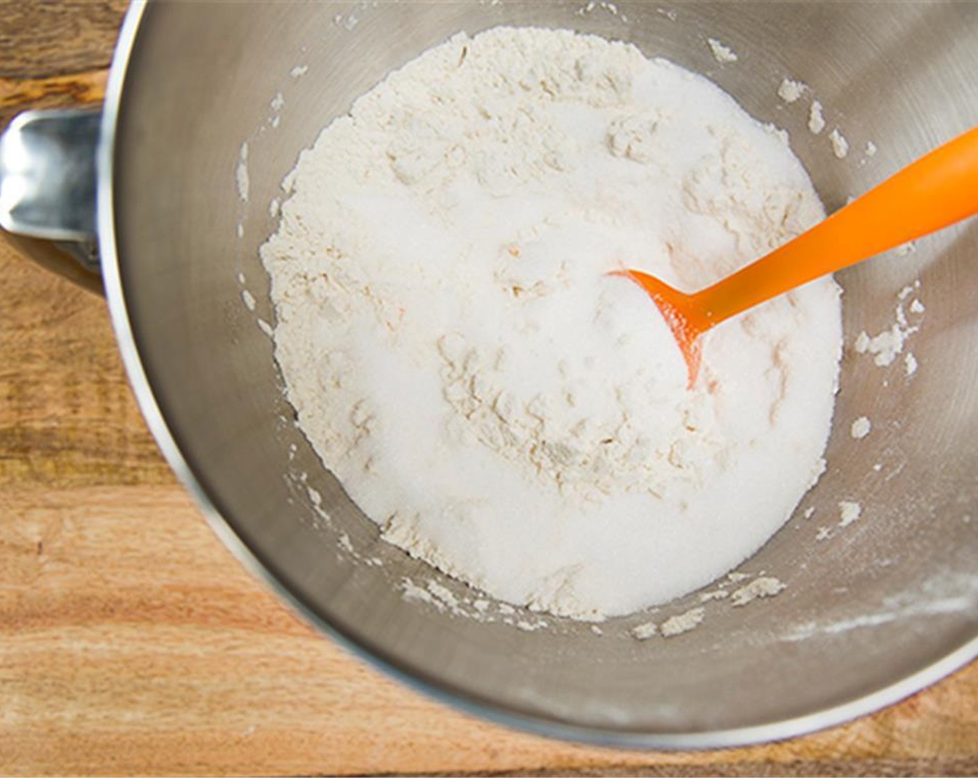 step 3 In a large bowl sift together All-Purpose Flour (2 cups), Salt (1/2 tsp) and Baking Powder (1 Tbsp). When dry ingredients are sifted, add Granulated Sugar (1 1/2 cups) and mix.