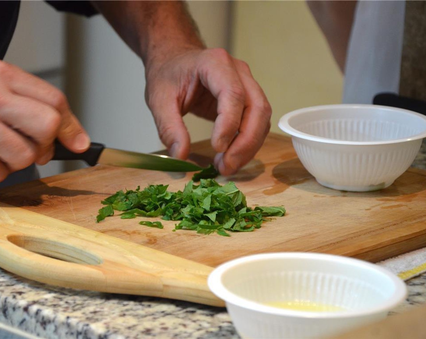 step 2 Tear the Fresh Mint Leaves (6) or thinly slice with a knife by dragging it across to prevent bruising.