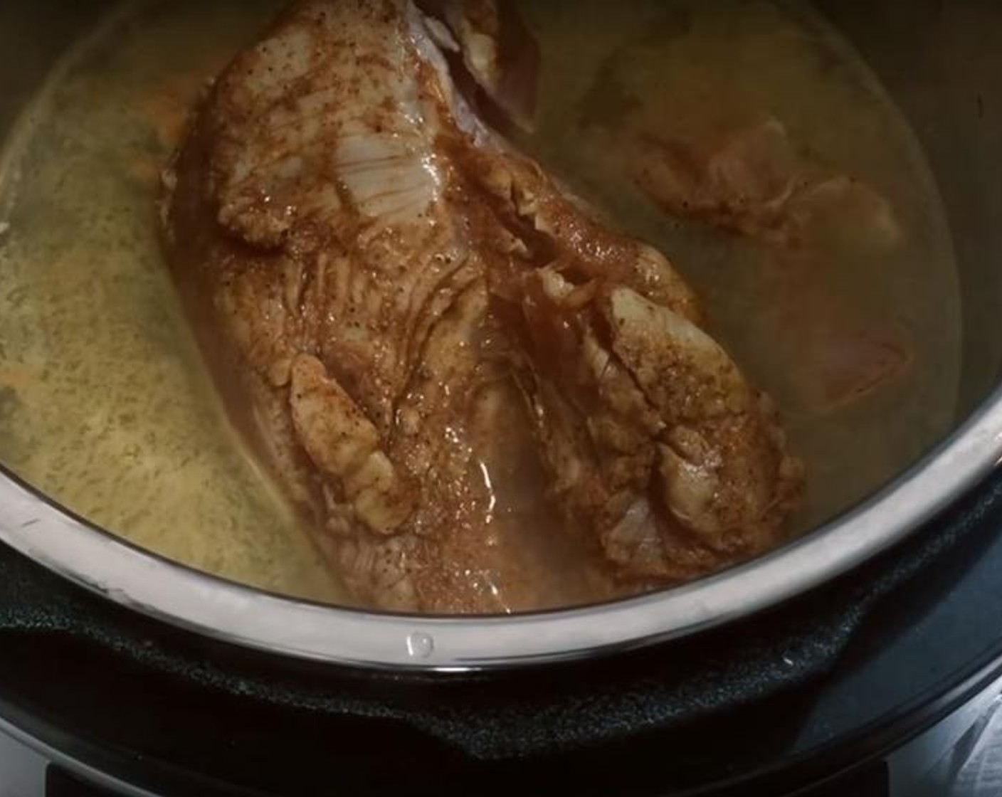 step 1 Season Chicken Breast (1) with Sea Salt (to taste) and Ground Black Pepper (to taste), Paprika (1 Tbsp) and McCormick® Garlic Powder (1/2 Tbsp) and put it in the pressure cooker. Add Chicken Stock (4 cups). Cook it on the soup setting for 25 minutes.