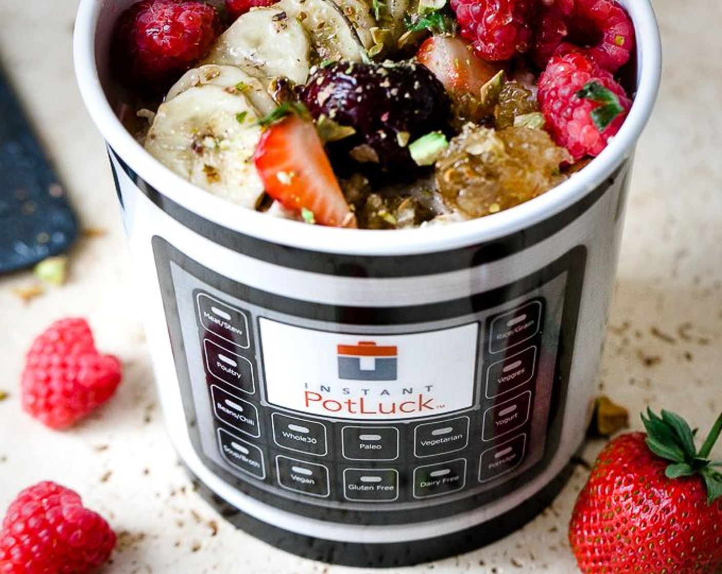 step 6 Top with your choice of cinnamon, almonds, walnuts, coconut flakes, fresh fruit such as strawberries, blackberries, bananas, blueberries, dried cranberries, dried apricots, cinnamon, honey, agave, and more. Enjoy!
