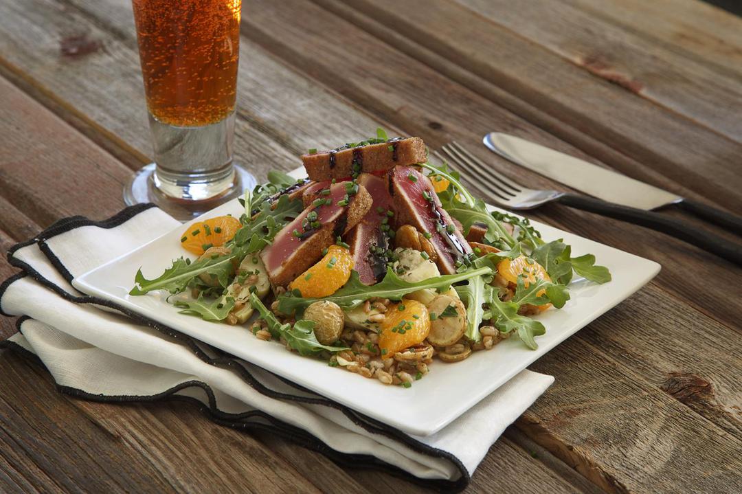 Ahi Tuna Au Poivre with Warm ArtichokeFarro Salad Recipe SideChef