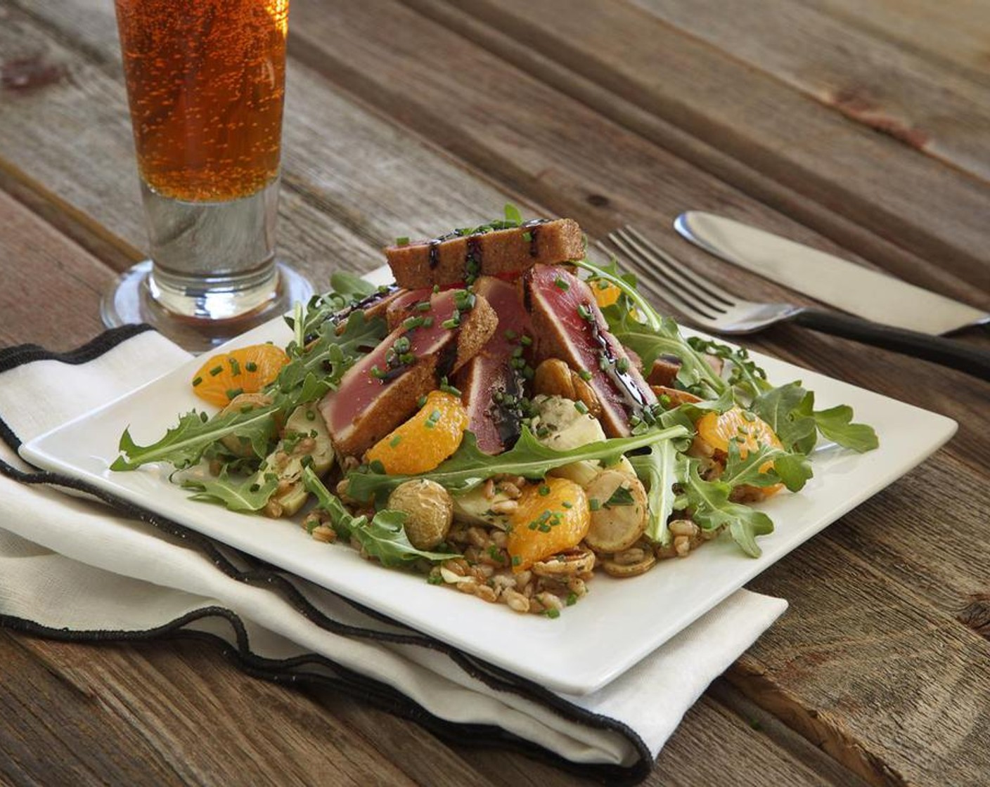 Ahi Tuna Au Poivre with Warm Artichoke-Farro Salad