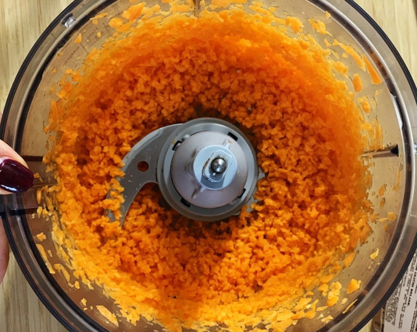 step 1 Wash and peel Carrot (1 cup) then pulse them in your food processor, if you don’t have one you can just finely grate them.