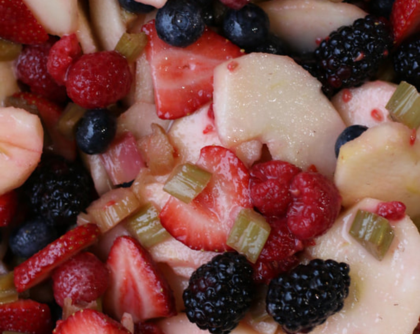 step 11 Combine cooled apple mixture, Rhubarb (2 cups), Fresh Strawberry (1 cup), Fresh Raspberry (1 cup), Fresh Blueberry (1 cup), and Fresh Blackberry (1 cup) in a large bowl; stir gently until combined and allow to sit for 10 minutes.