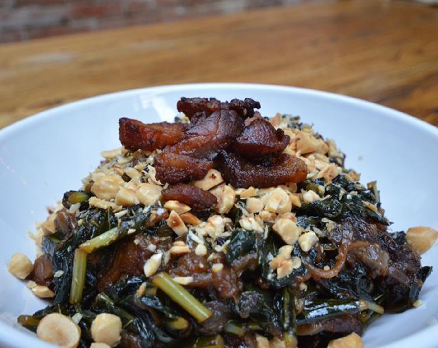 Bacon-Braised Kale with Toasted Hazelnuts