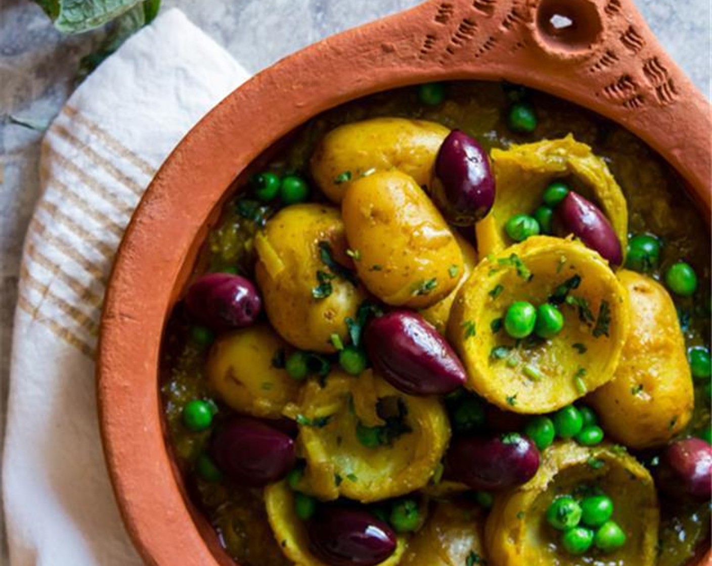 Artichoke Tagine with Peas, Baby Potato and Lemon