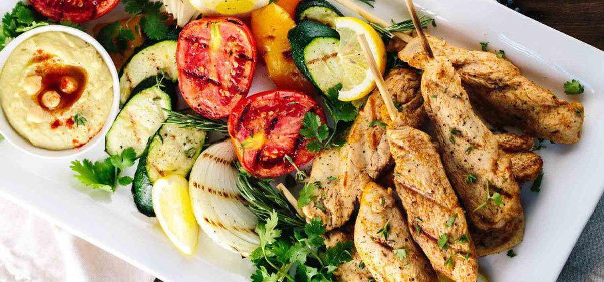 Greek Style Chicken Skewers and Hummus Recipe | SideChef