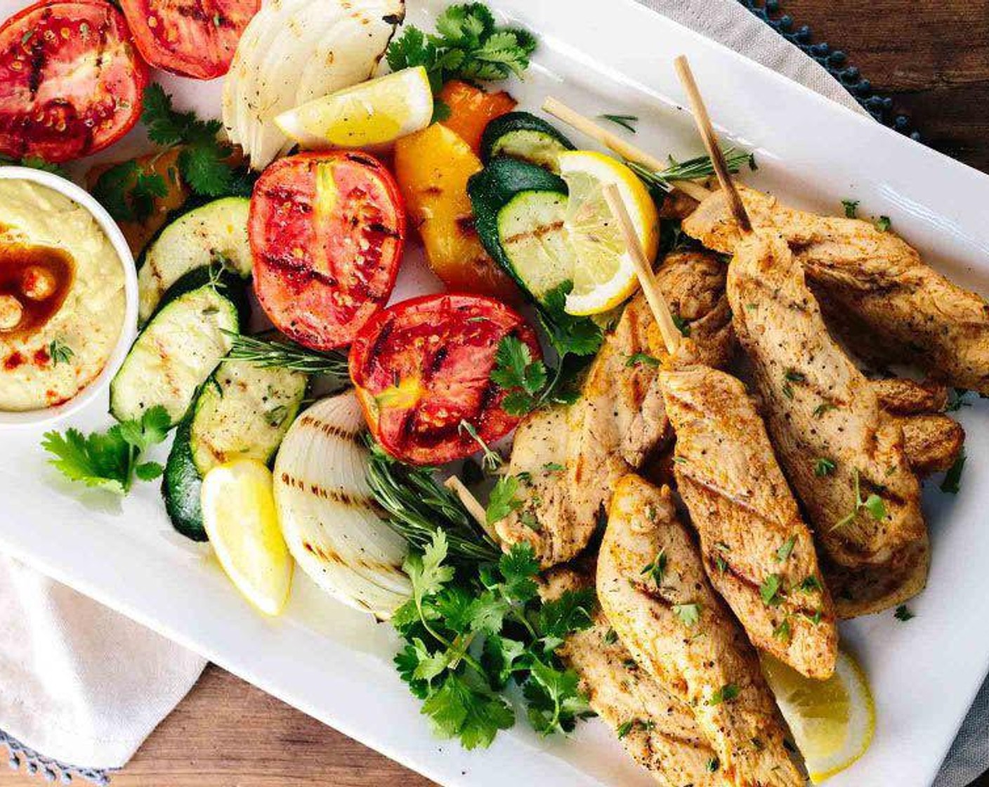 Greek Style Chicken Skewers and Hummus