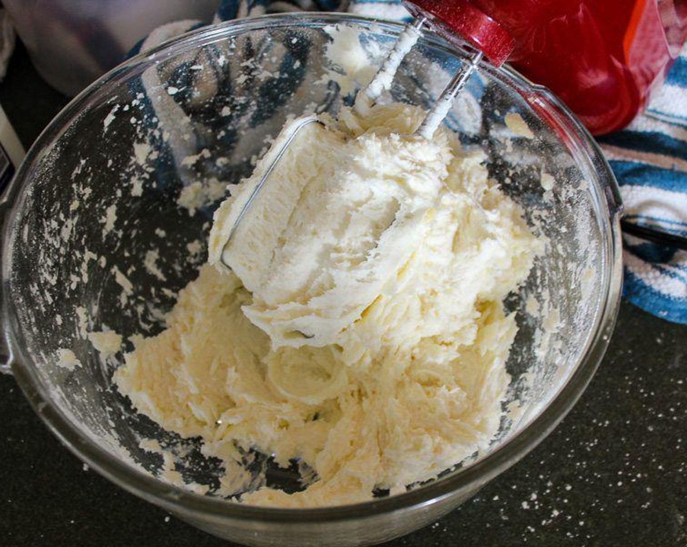 step 2 Add the Cream Cheese (2 cups), Salted Butter (1/2 cup) and Vegetable Shortening (1/2 cup). Beat on low, gradually increasing speed. Continue to beat, scraping the sides, on medium speed for 3 to 5 minutes until smooth and creamy.