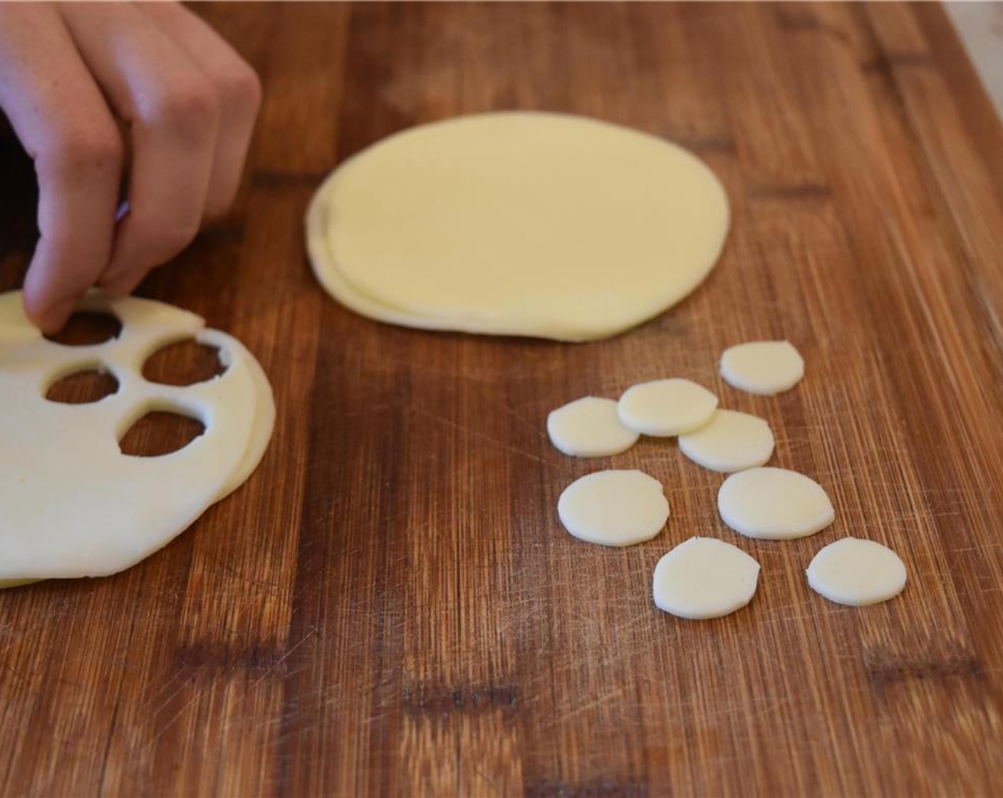 step 5 To make the“eyeballs" cut the Provolone Cheese Slice (1 cup) into 1-inch wide small circles.