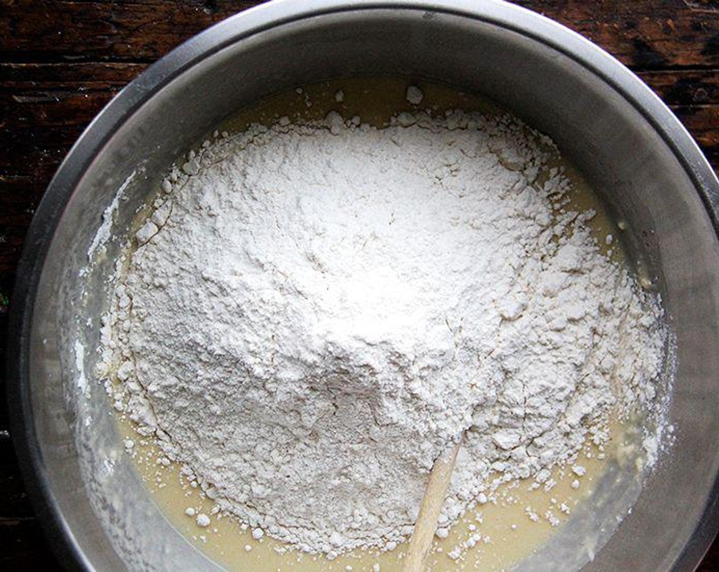 step 1 Make the sponge: Whisk All-Purpose Flour (1 cup) with the Instant Dry Yeast (1/2 Tbsp) and stir in the Water (1 cup) until the sponge is smooth.