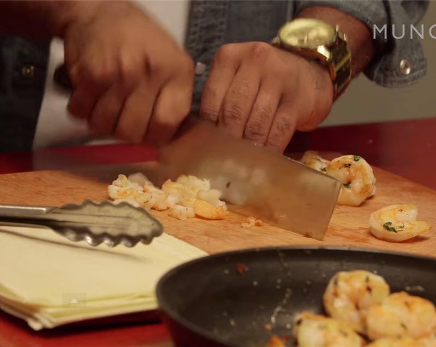 step 9 Take cooled shrimp and cut into bite-sized pieces.