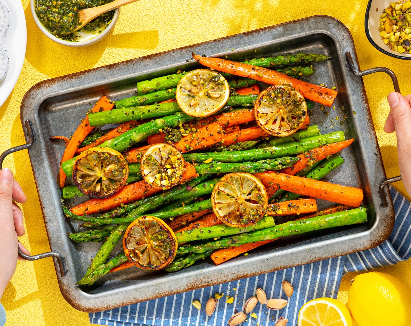 Roasted Carrot and Asparagus with Pistachio Pesto
