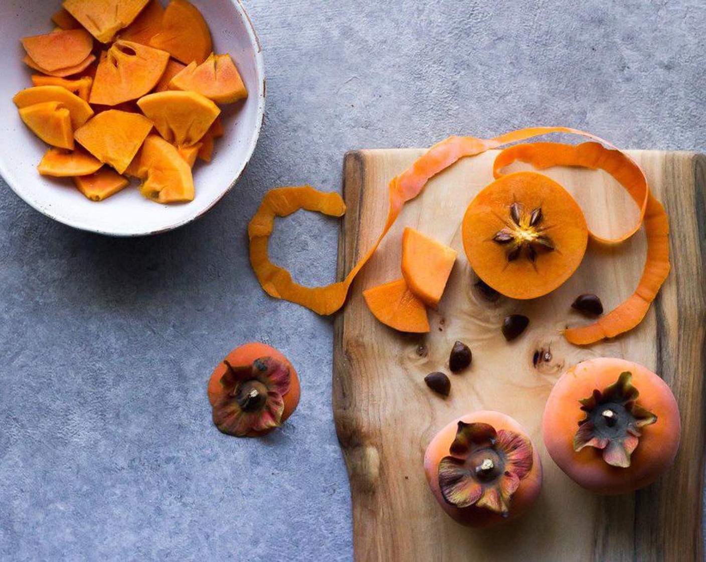 step 2 Melt Unsalted Butter (2 Tbsp) and Maple Syrup (3 Tbsp) together in a small saucepan. Add Persimmons (4) and stir to coat.