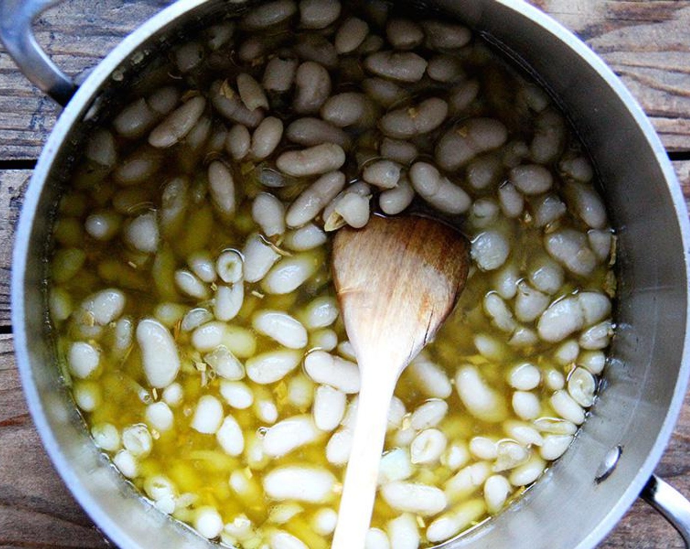 step 2 Add the Canned Cannellini White Kidney Beans (3 cups), Salt (to taste), and Ground Black Pepper (to taste). Turn the heat to low, cover and simmer gently for 5-6 minutes.