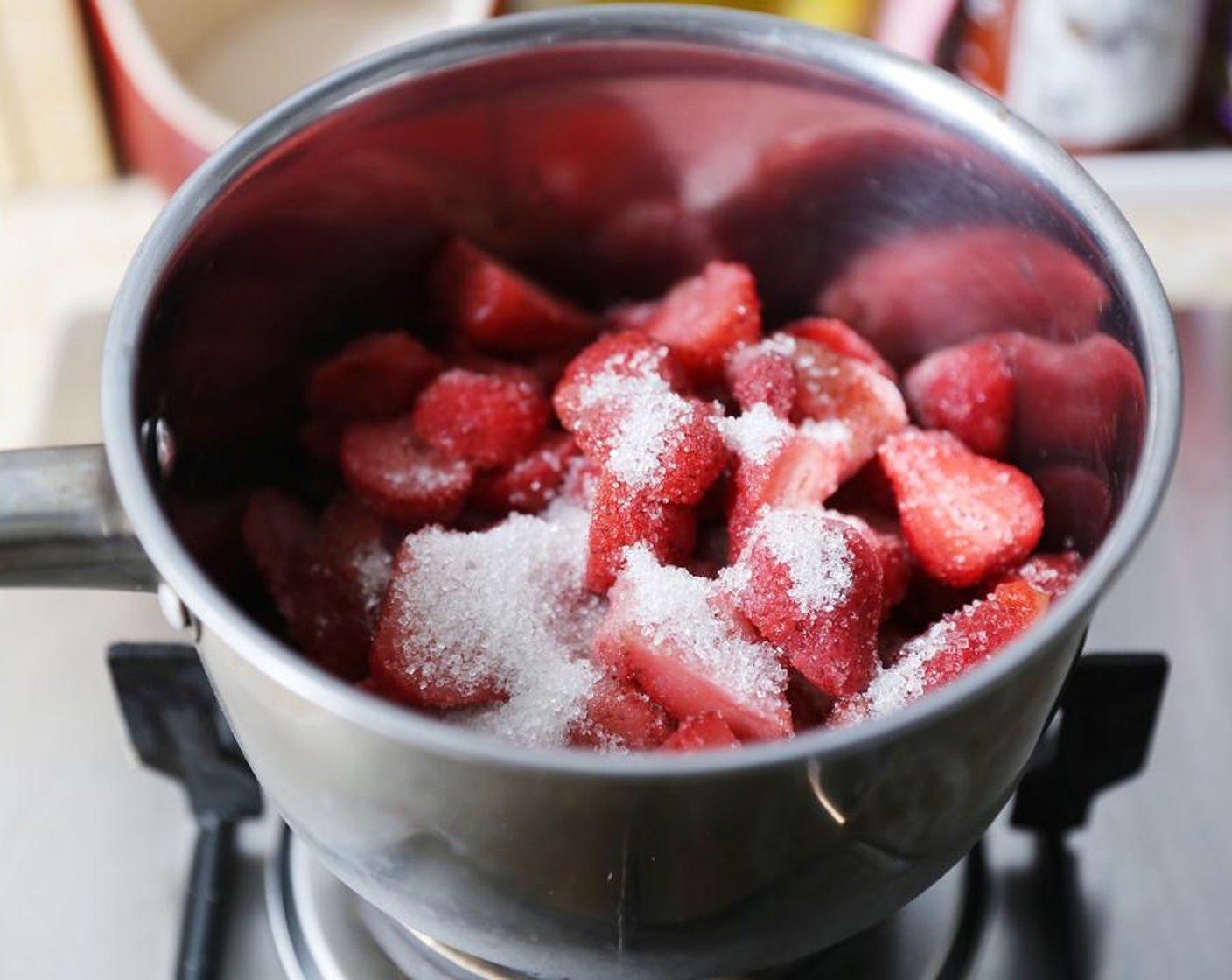step 1 Combine the Fresh Strawberries (5 cups), Granulated Sugar (1/2 cup), juice from Lemon (1), Salt (1 pinch) in a medium pot.