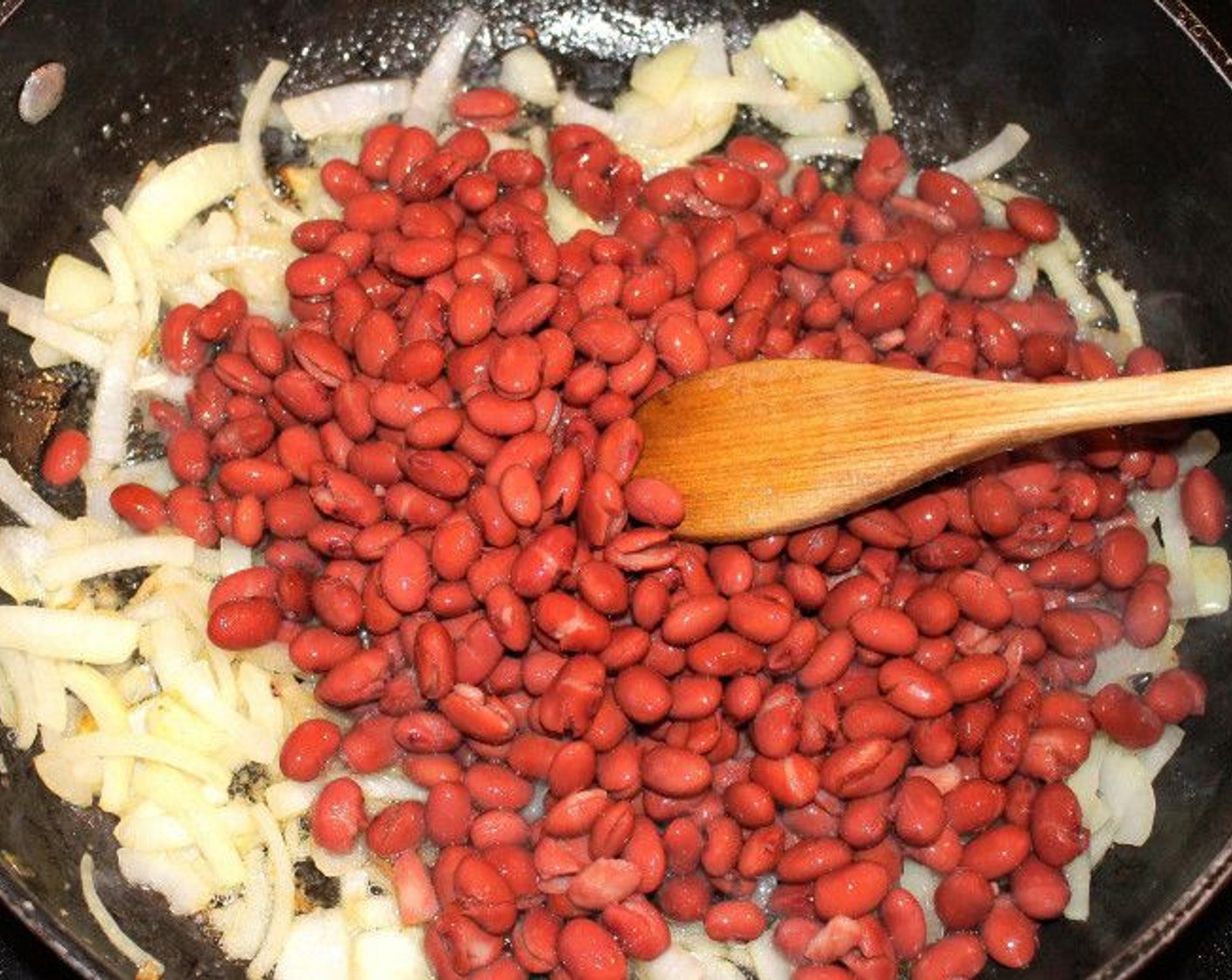 step 9 Sauté onion in Extra-Virgin Olive Oil (1 Tbsp) until translucent, then add red beans. Season with Salt (to taste) and Cayenne Pepper (to taste) to taste.