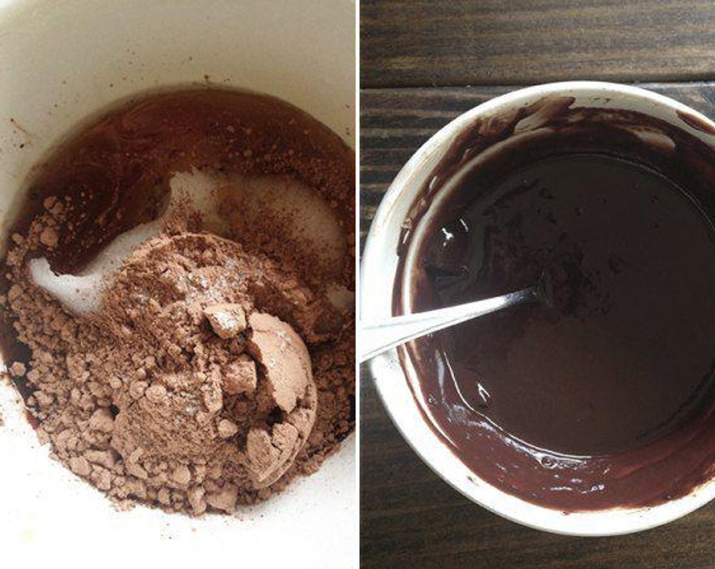 step 5 To make the chocolate sauce: Whisk together the Coconut Oil (1/3 cup), Pure Maple Syrup (1/4 cup), Unsweetened Cocoa Powder (1/4 cup), Dark Chocolate (1/4 cup), and Fine Sea Salt (1/4 tsp) until no clumps remain.
