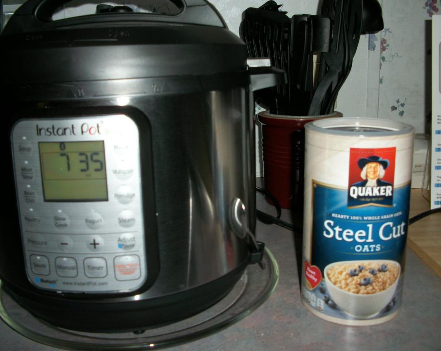 step 1 Add Water (1 cup) to the pressure cooker pot. In a microwave-oven-safe bowl, combine Steel-Cut Oats (1/4 cup), Water (3/4 cup) and Salt (to taste).