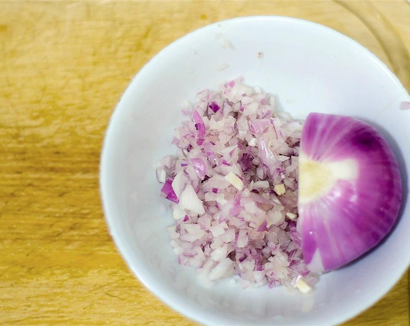 step 4 Mince the Onion (1) and put in a small bowl.