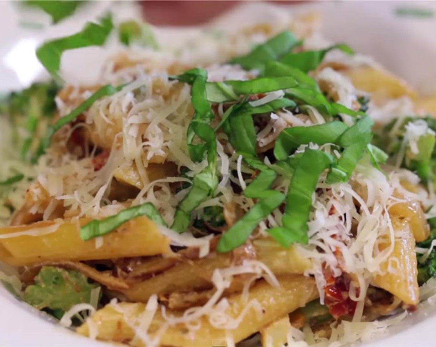 step 11 Garnish with grated Parmesan Cheese (1/4 cup) and  slices of fresh Fresh Basil Leaves (2).