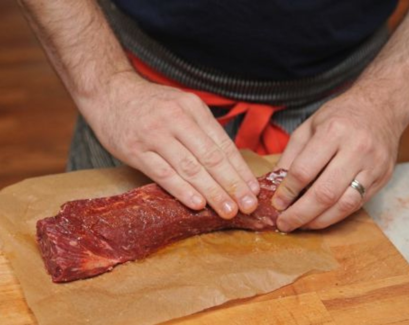 step 4 Season the Hanger Steak (14 oz) with 1 teaspoon Seasoned Salt (to taste), and rub with about 1 tablespoon Olive Oil (as needed). Set aside at room temperature. Preheat the oven to 400 degrees F (200 degrees C).