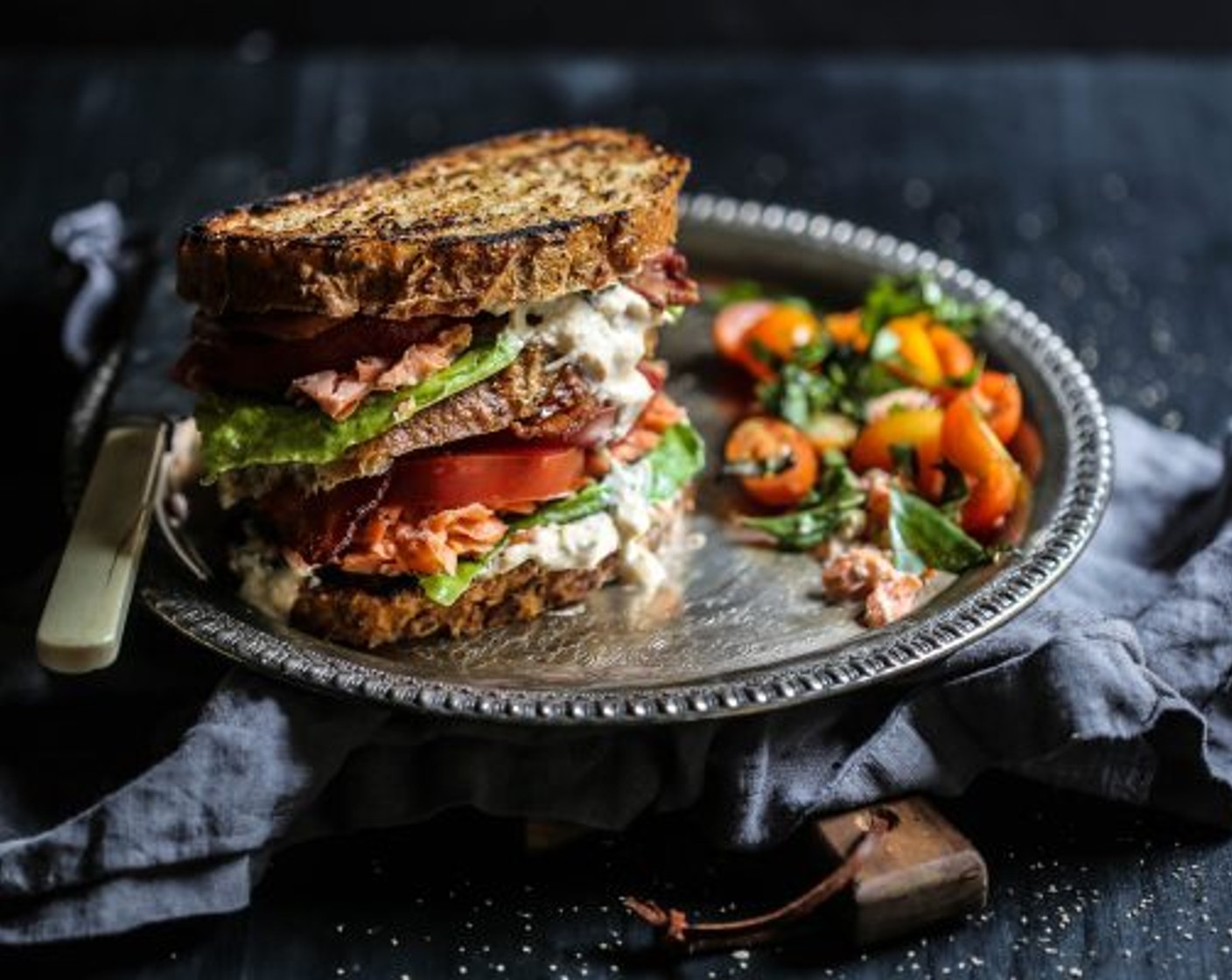 Sesame Roasted Salmon BLT with Kimchi Yogurt Dressing