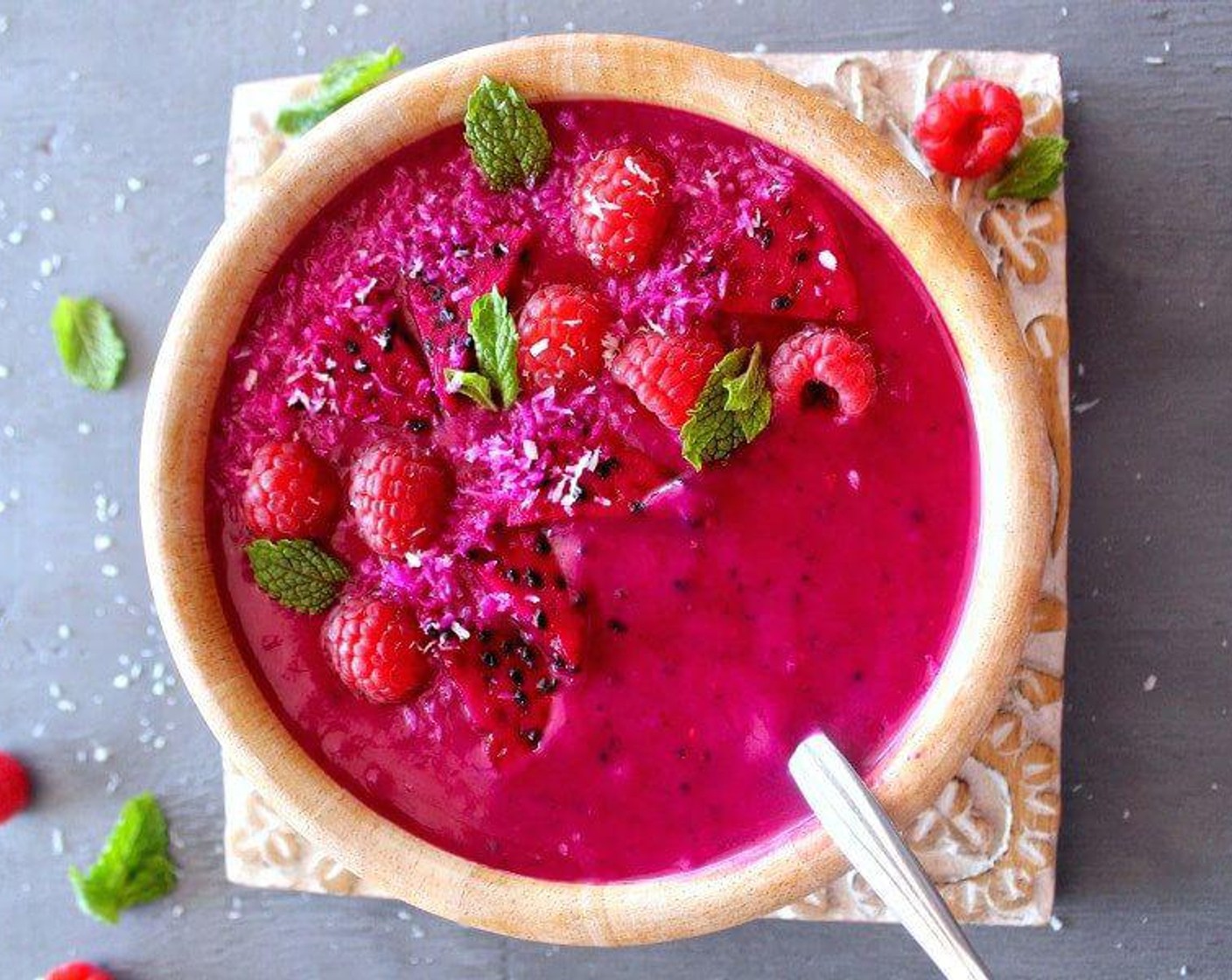 Raspberry Coconut Dragon Fruit Smoothie Bowls