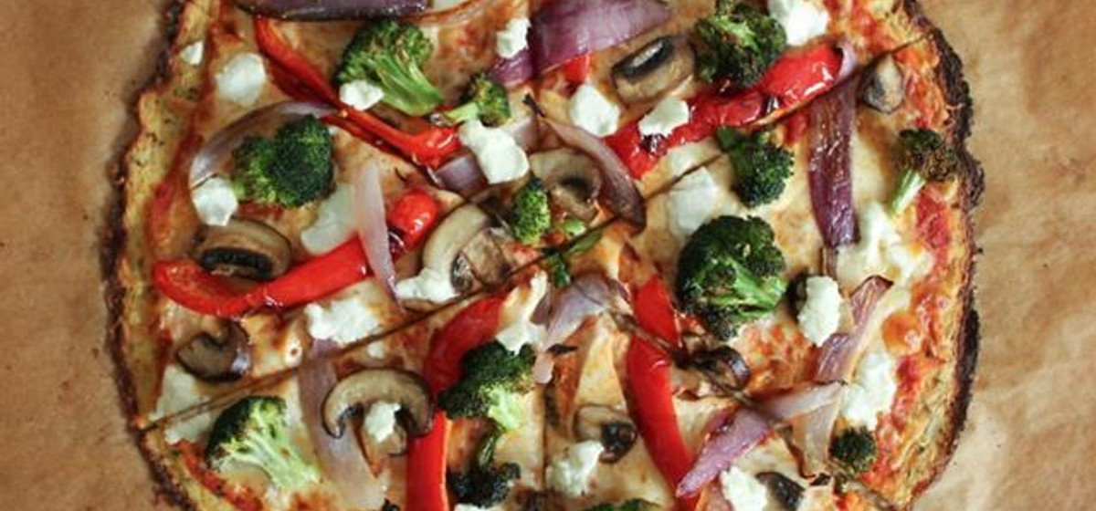 Cauliflower Pizza Crust, Goat Cheese & Vegetables Recipe SideChef