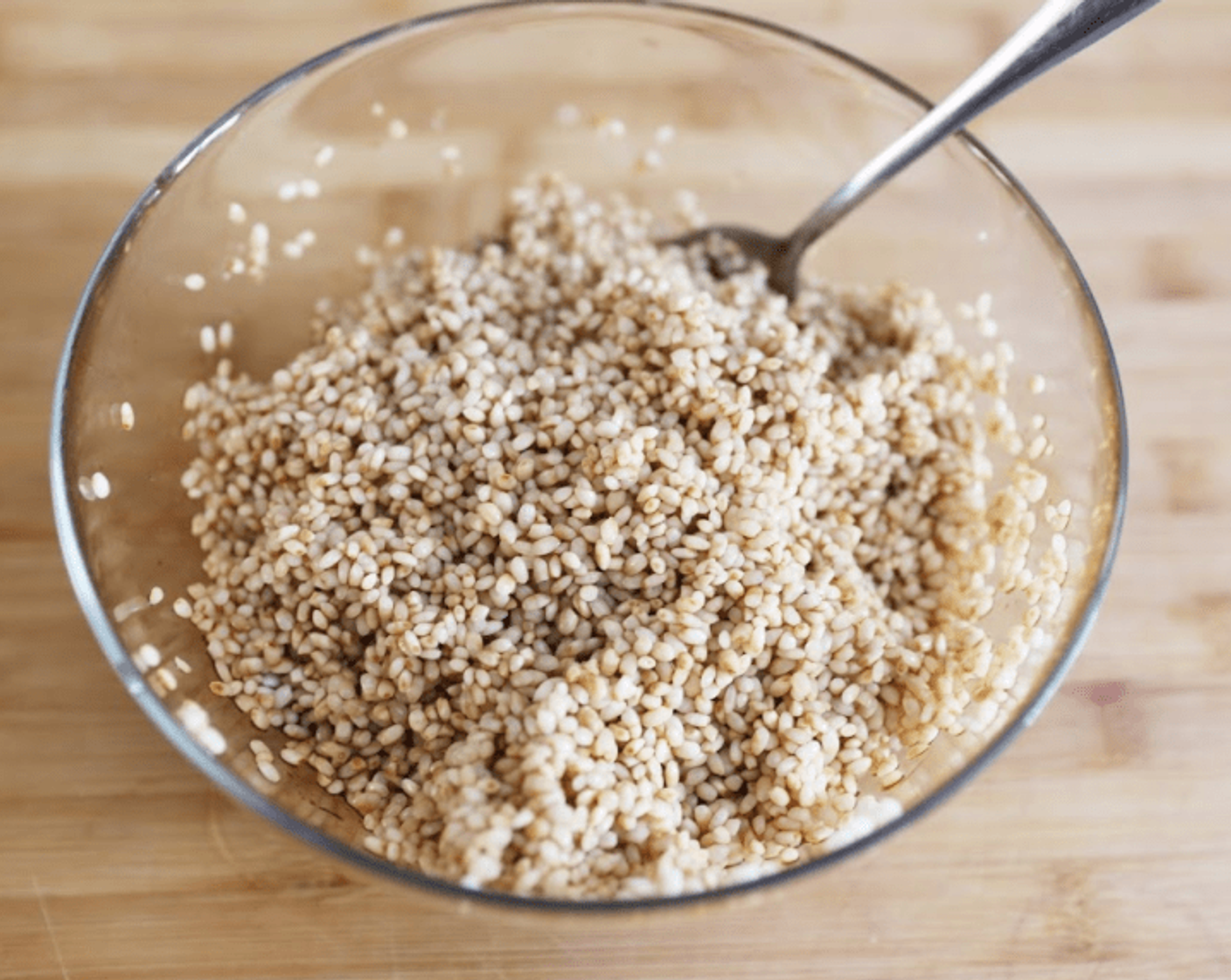 step 4 Put Light Soy Sauce (2 oz), Dark Soy Sauce (0.5 oz), Granulated Sugar (1 1/2 Tbsp) and Salt (1 tsp) in rice and mix until combined.