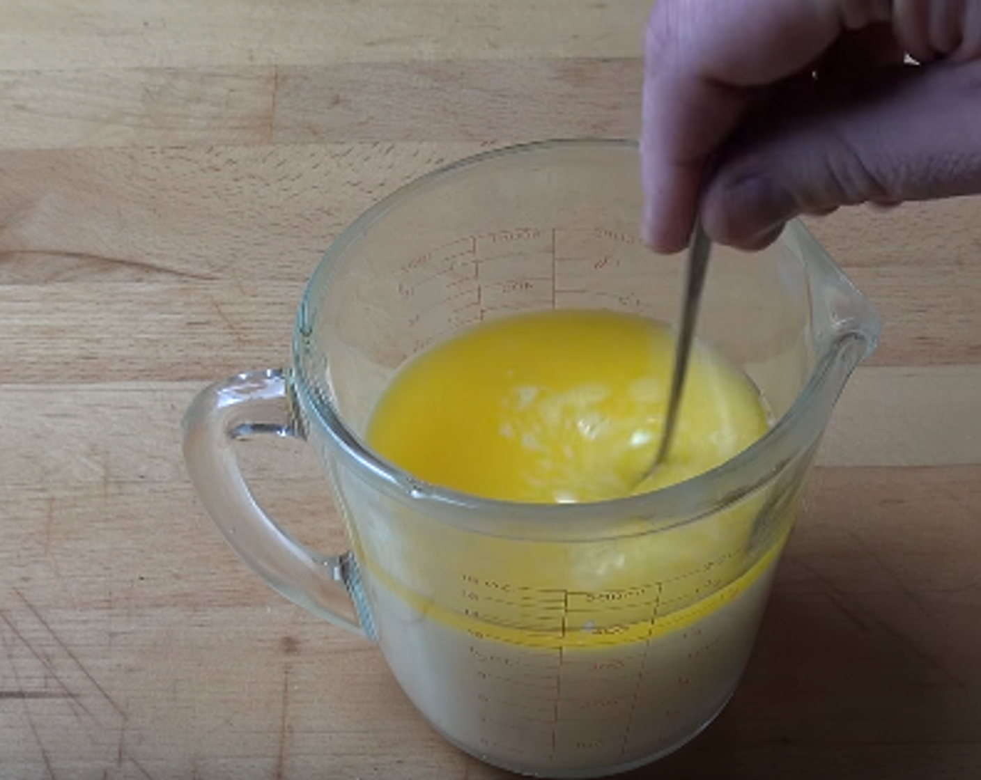 step 1 To a small jug, add Sweetened Condensed Milk (1 1/3 cups) and Melted Butter (1/4 cup) Stir together until combined.