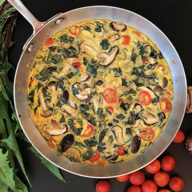 Frittata with Dandelion Greens, Cherry Tomatoes, Mushrooms and Serrano Pepper Recipe | SideChef