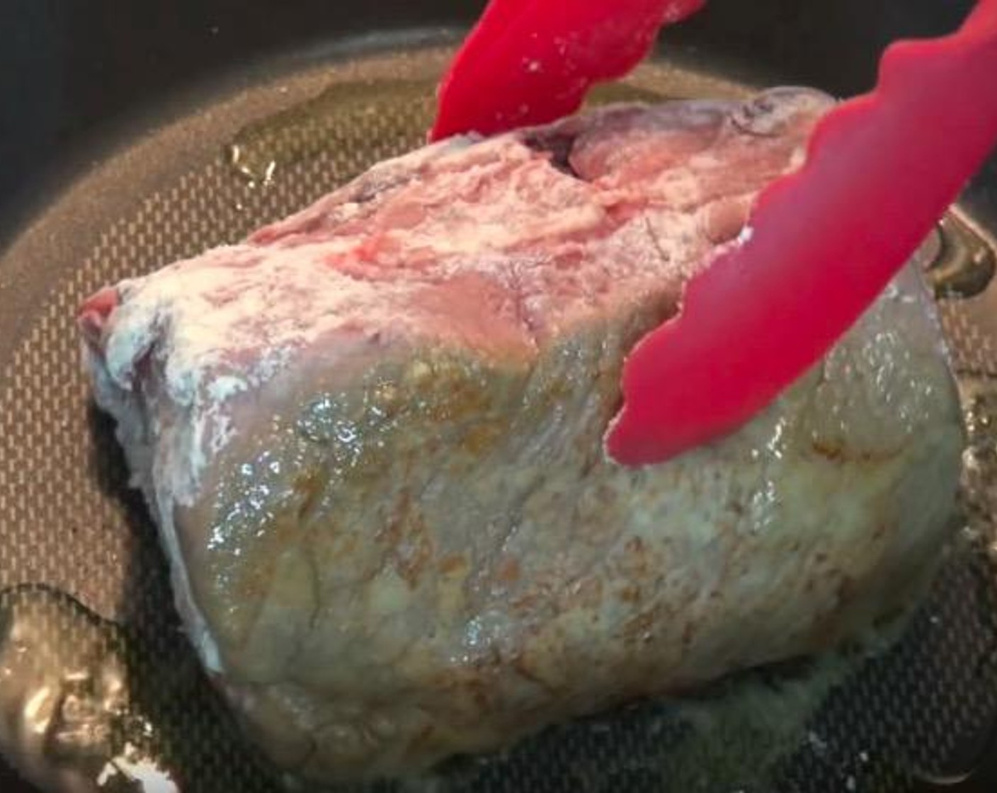 step 2 In a fry pan over medium-high heat, add Olive Oil (1 splash). When pan is hot, sear each side of the beef roast.