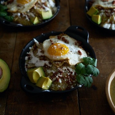 Chilaquiles Verdes with Fried Eggs and Chorizo Recipe | SideChef