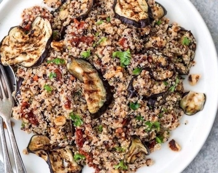 Sun-Dried Tomato, Aubergine, and Quinoa Salad Recipe | SideChef
