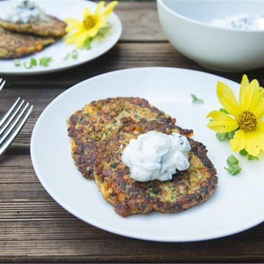 Summer Squash Pancakes w/ Basil Chive Cream Sauce Recipe | SideChef