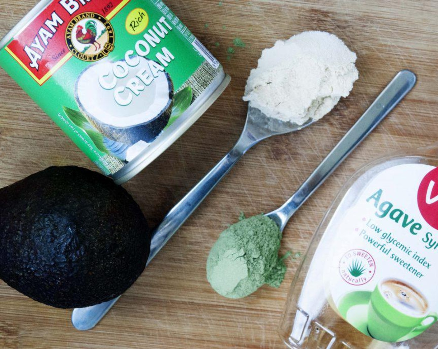 step 1 Place Avocado (1), Coconut Cream (1 can), Agave Syrup (1 Tbsp), Pea Protein Powder (2 Tbsp), Tropeaka Ultra Cleanse (1 Tbsp) in a blender and process until creamy. Then add the Xanthan Gum (1/4 tsp) and fold it in.